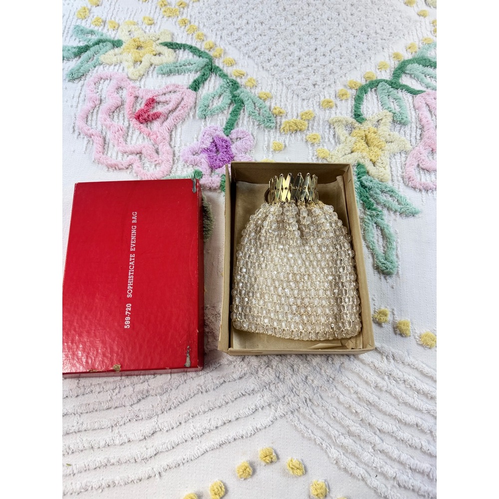 Vintage Sophisticate Beaded Evening Bag Gold Accordion Gate Top Pouch 599-720 - Picture 9 of 9